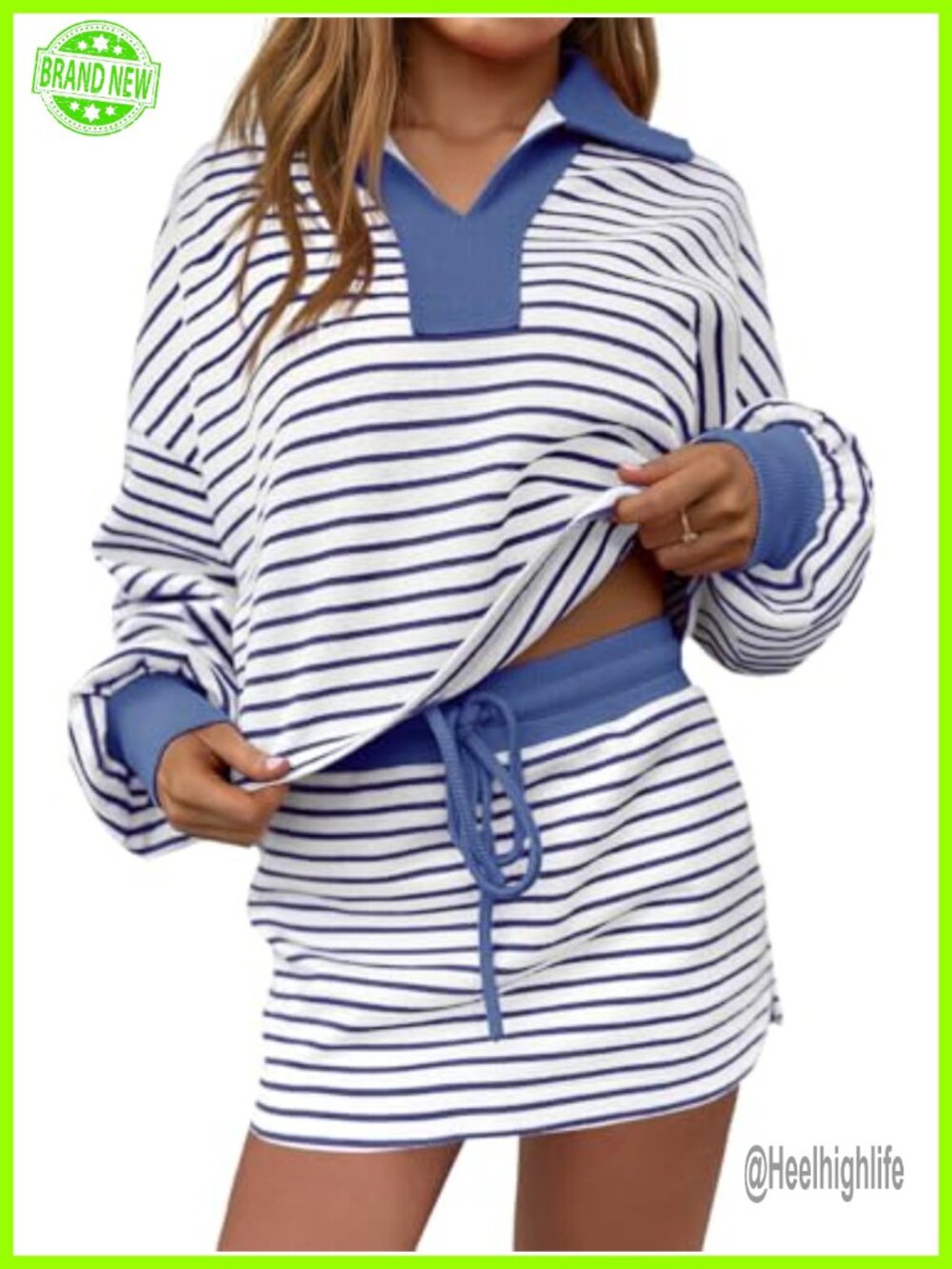 Striped V-Neck Lounge Set with Built-In Shorts